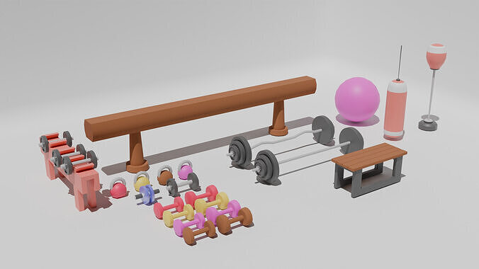 Stylized Fitness Equipment Pack Free low-poly 3D model