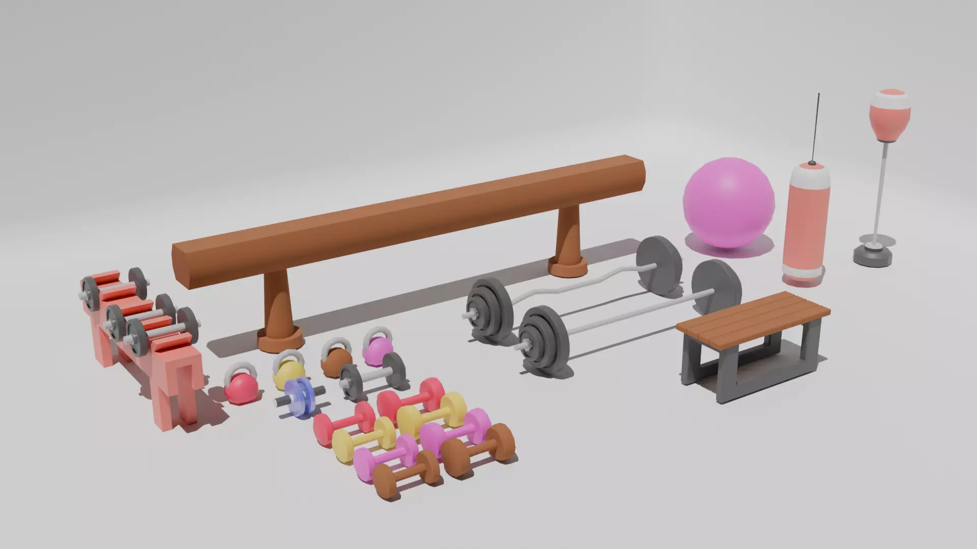 Stylized Fitness Equipment Pack Free low-poly 3D model