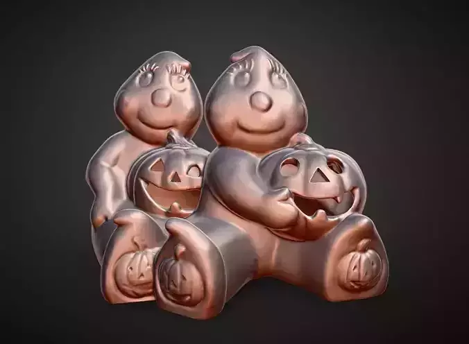 ghost holding pumpkins led candle lighted 3D print model