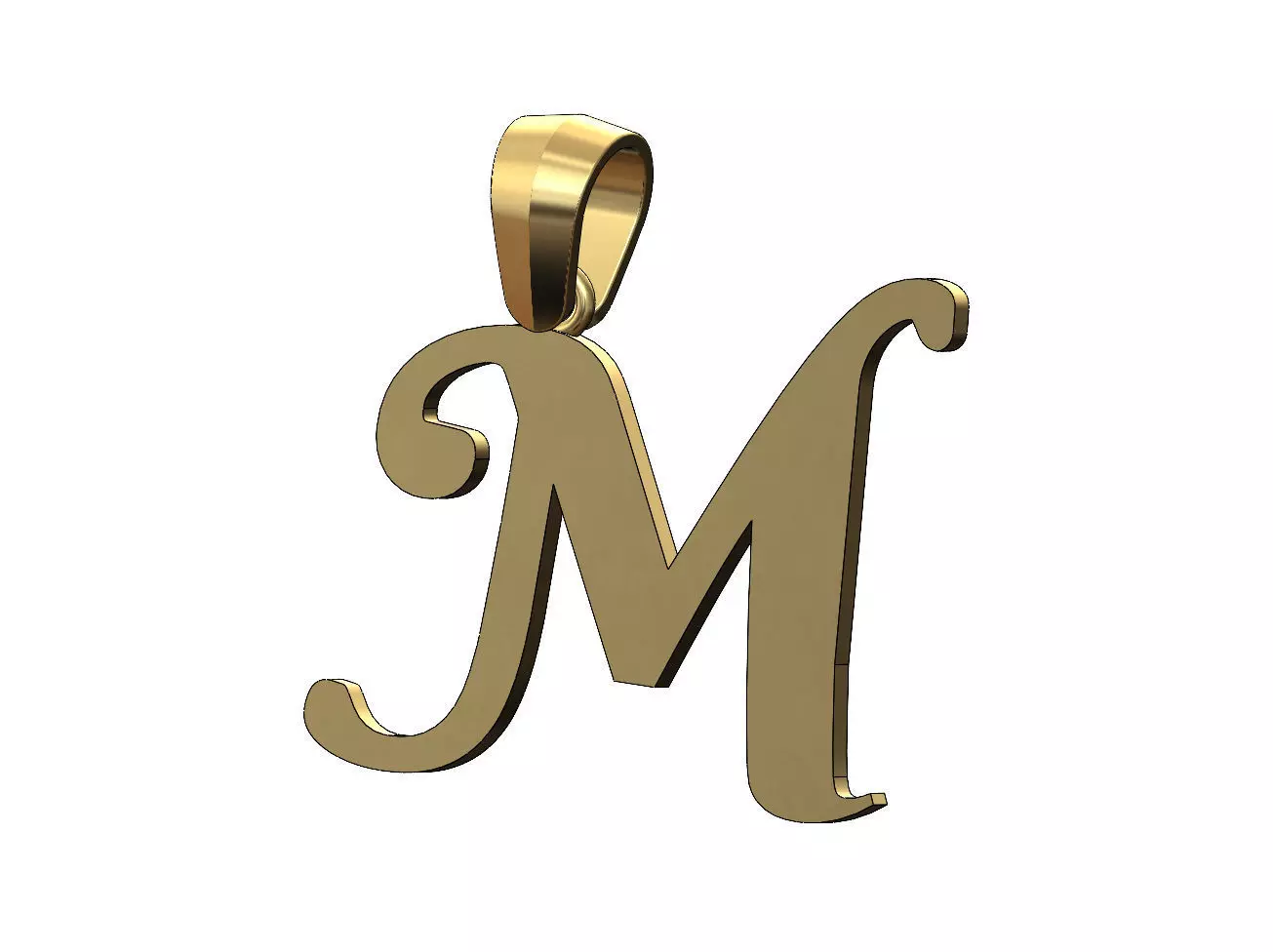 M letter initial berkshire swash font pendant charm bail 3D print model