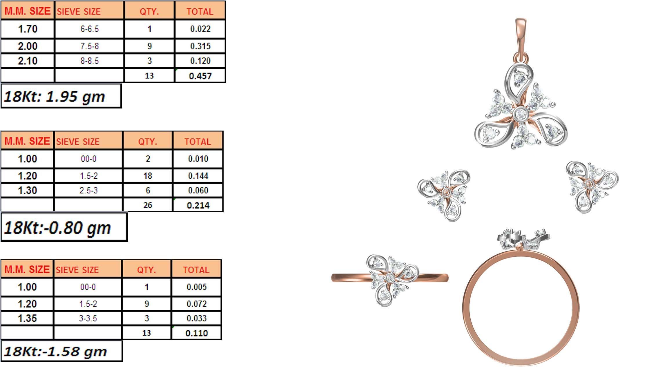 Light Minimalist Diamond Ring Earrings Pendant Set 3D print model_4
