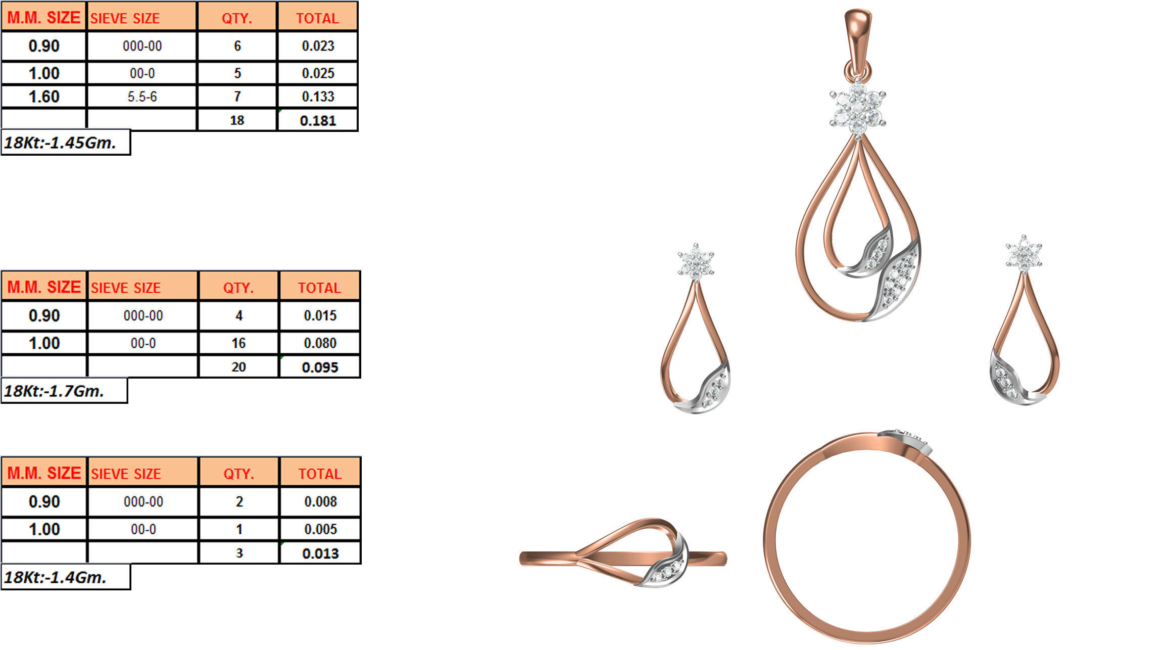 Light Minimalist Diamond Ring Earrings Pendant Set 3D print model_4