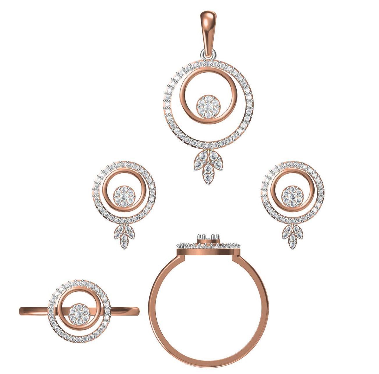 Light Minimalist Diamond Ring Earrings Pendant Set 3D print model_3