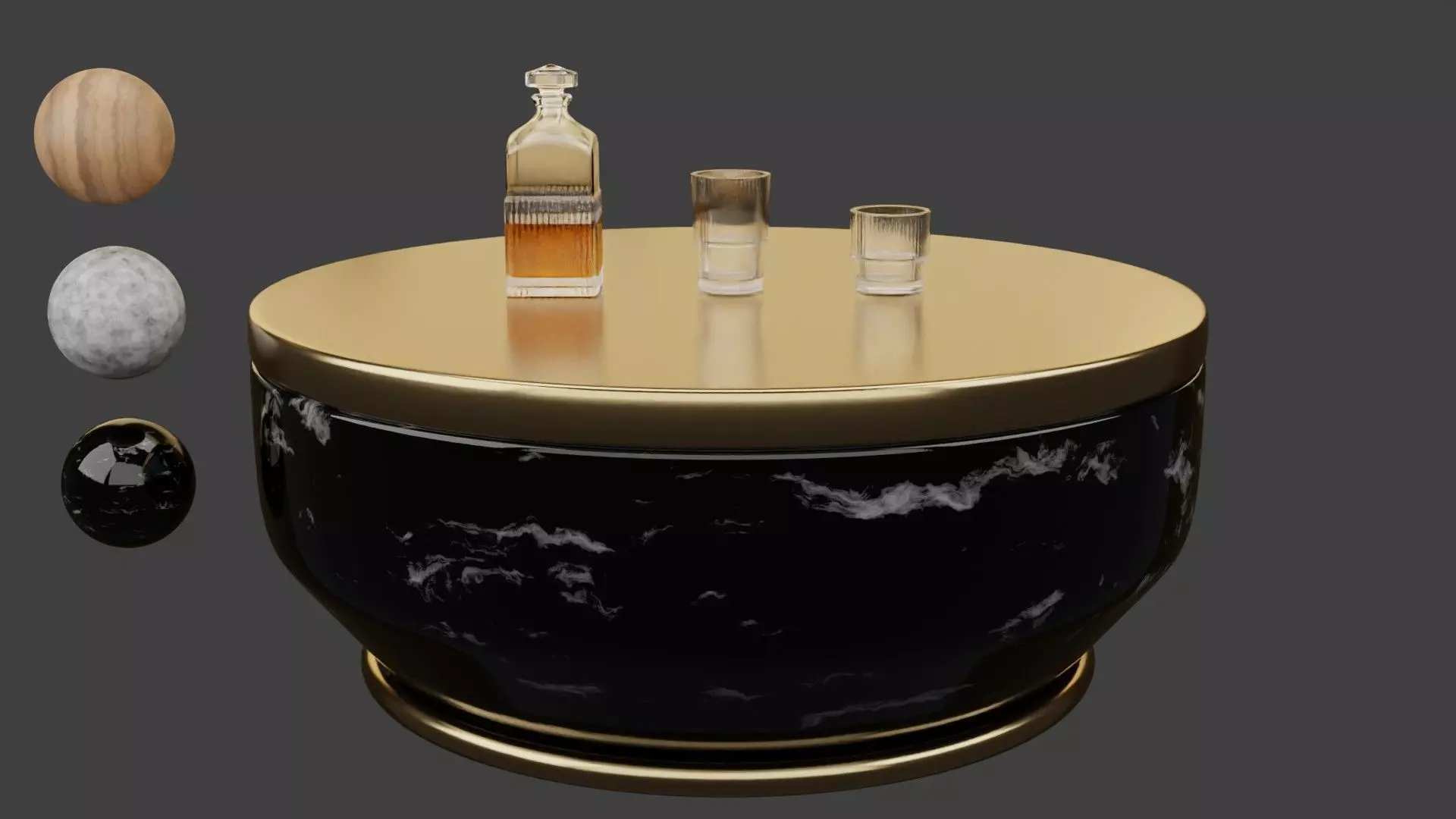 Coffee Table with Marble Texture and Gold Texture 3D Model Free low-poly 3D model