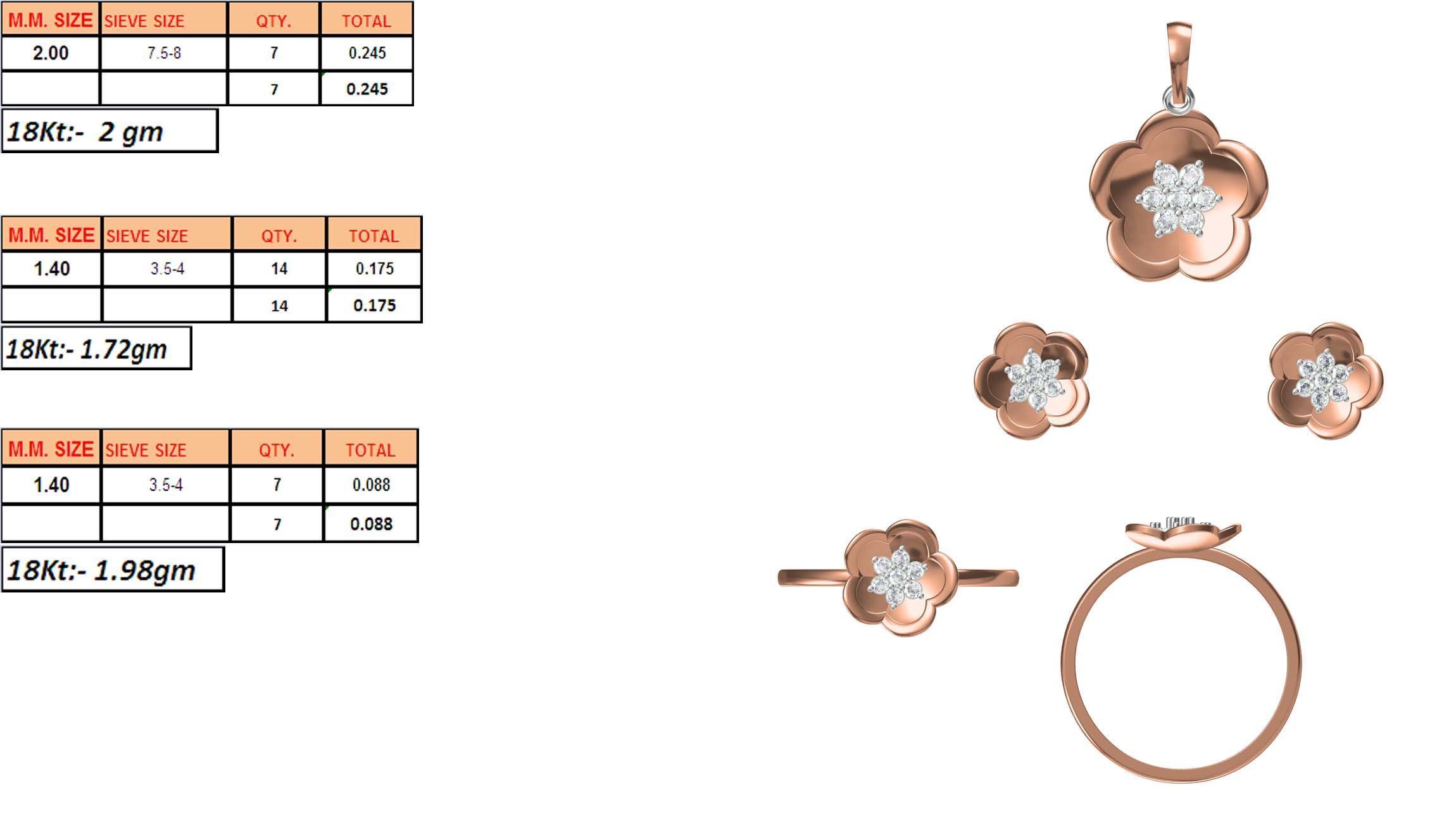 Light Minimalist Diamond Ring Earrings Pendant Set 3D print model_3