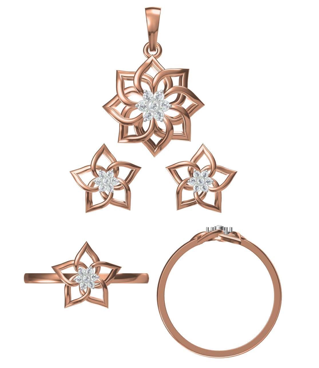 Light Minimalist Diamond Ring Earrings Pendant Set 3D print model_3