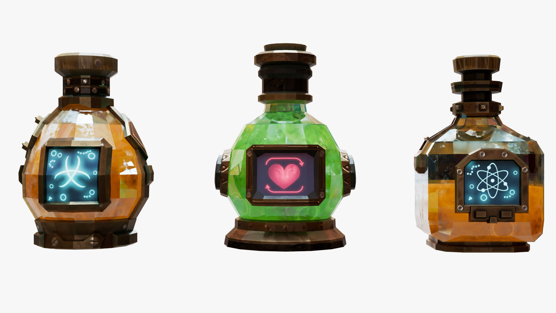 Set of bottles with potion Low-poly 3D model_1