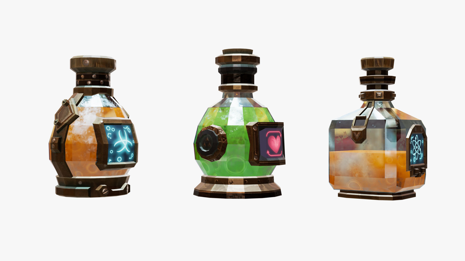 Set of bottles with potion Low-poly 3D model_2