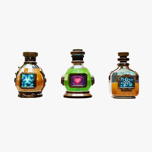 Set of bottles with potion Low-poly 3D model
