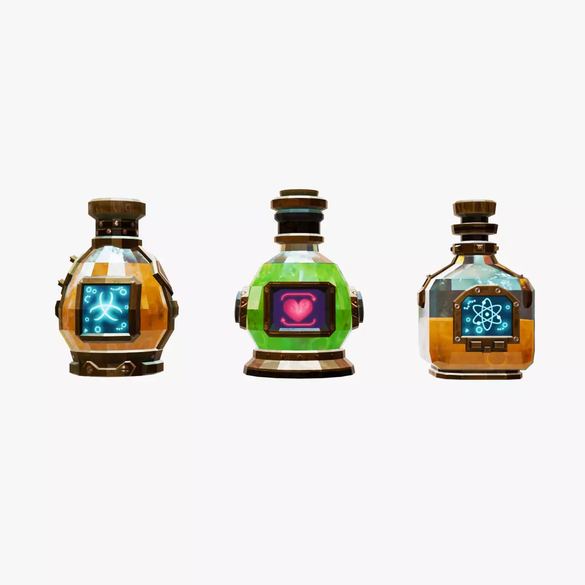 Set of bottles with potion Low-poly 3D model_0