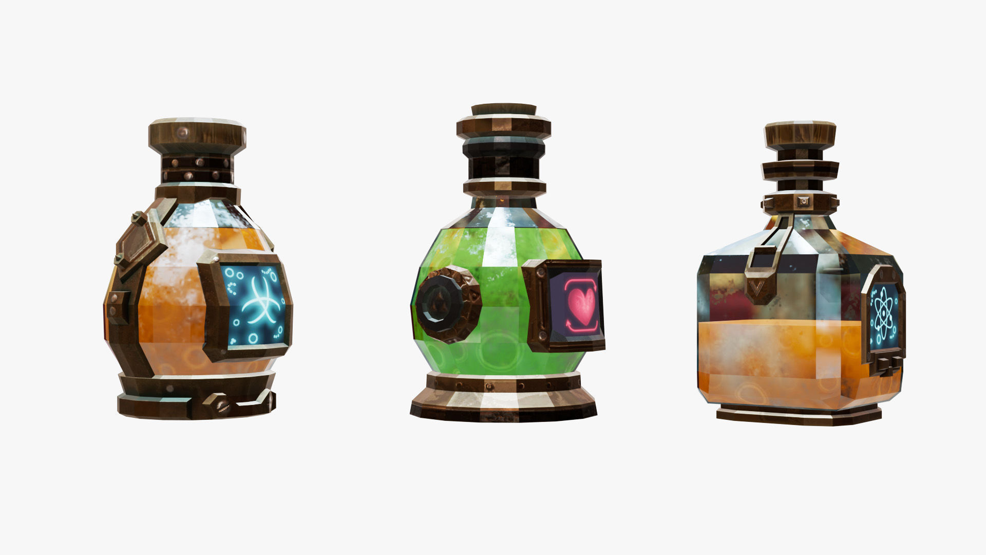 Set of bottles with potion Low-poly 3D model_3