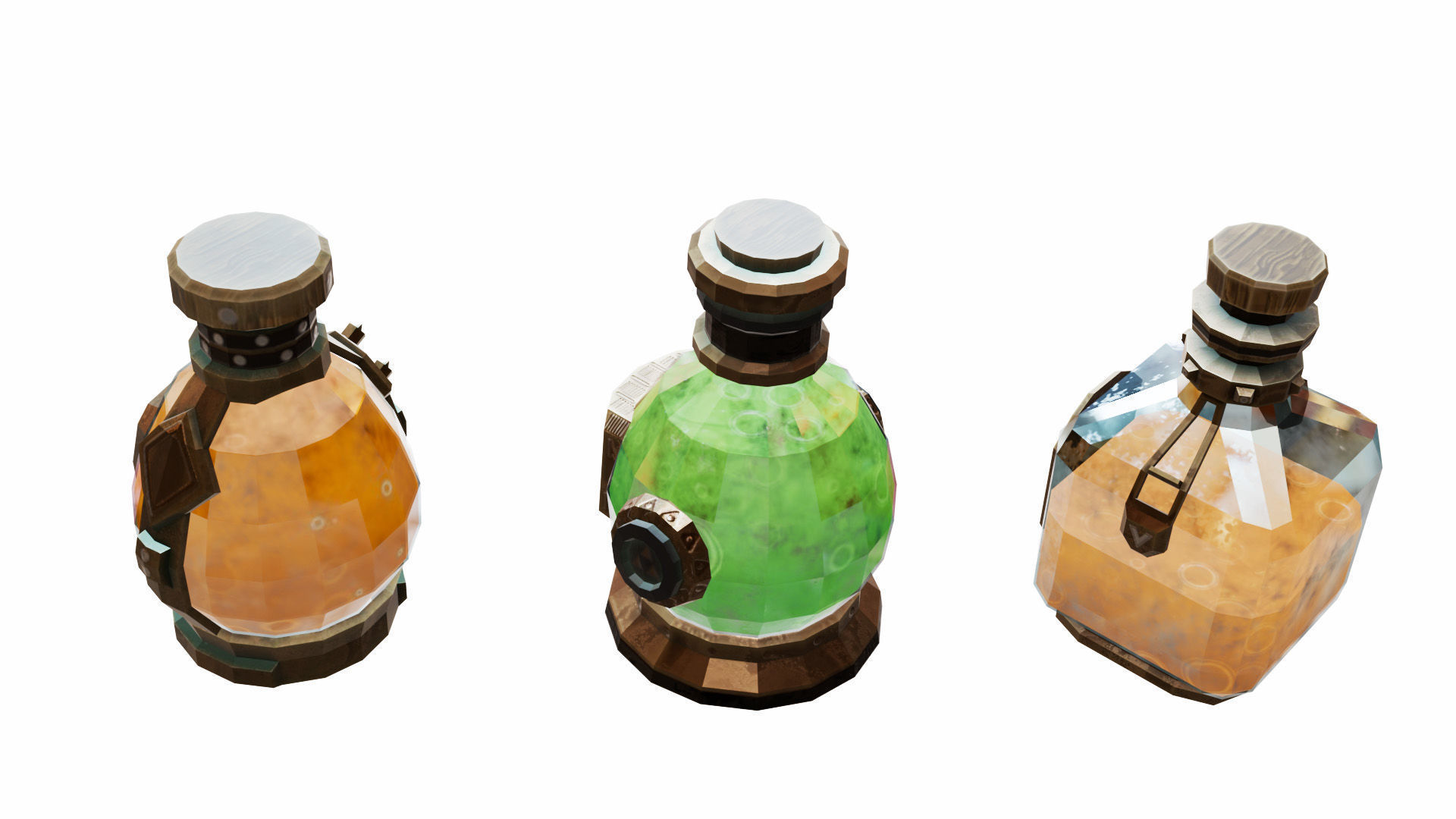 Set of bottles with potion Low-poly 3D model_4