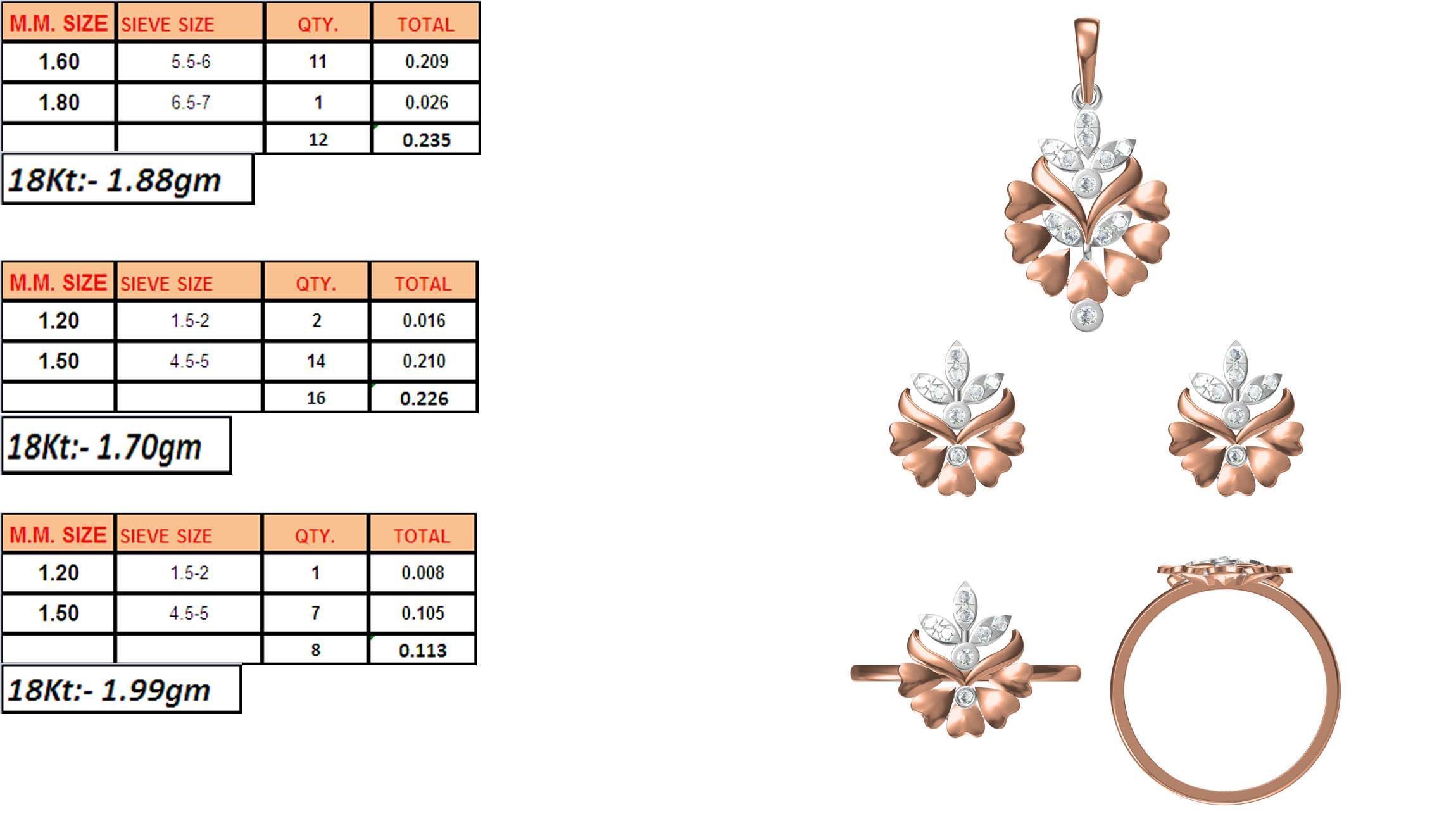 Light Minimalist Diamond Ring Earrings Pendant Set 3D print model_4