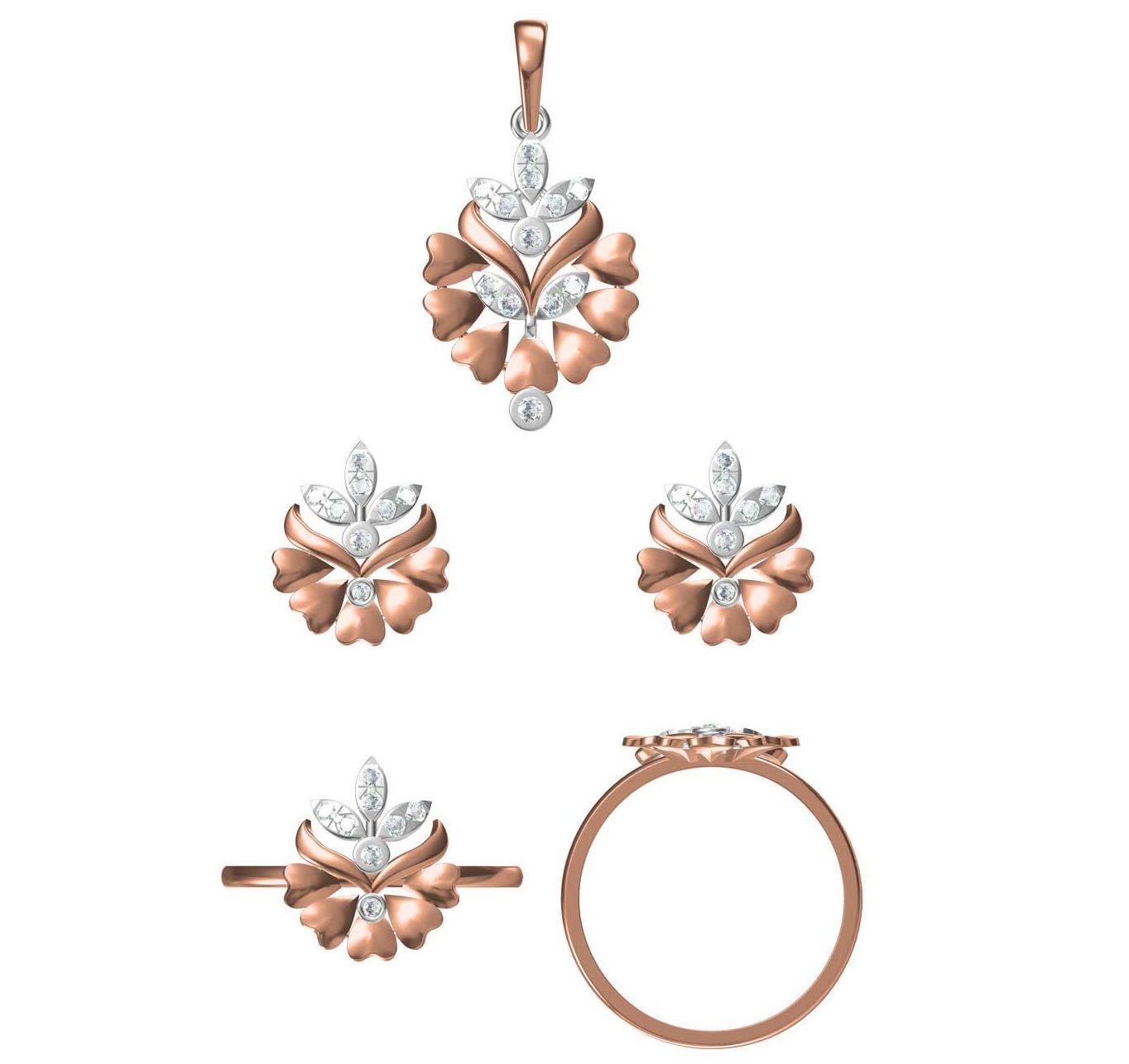 Light Minimalist Diamond Ring Earrings Pendant Set 3D print model_3