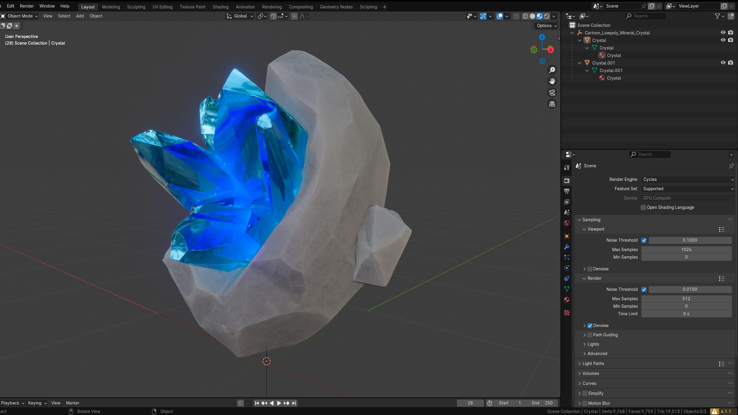 X3 Stylized Cartoon Ore And Crystals Minerals Package Low-poly 3D model_4