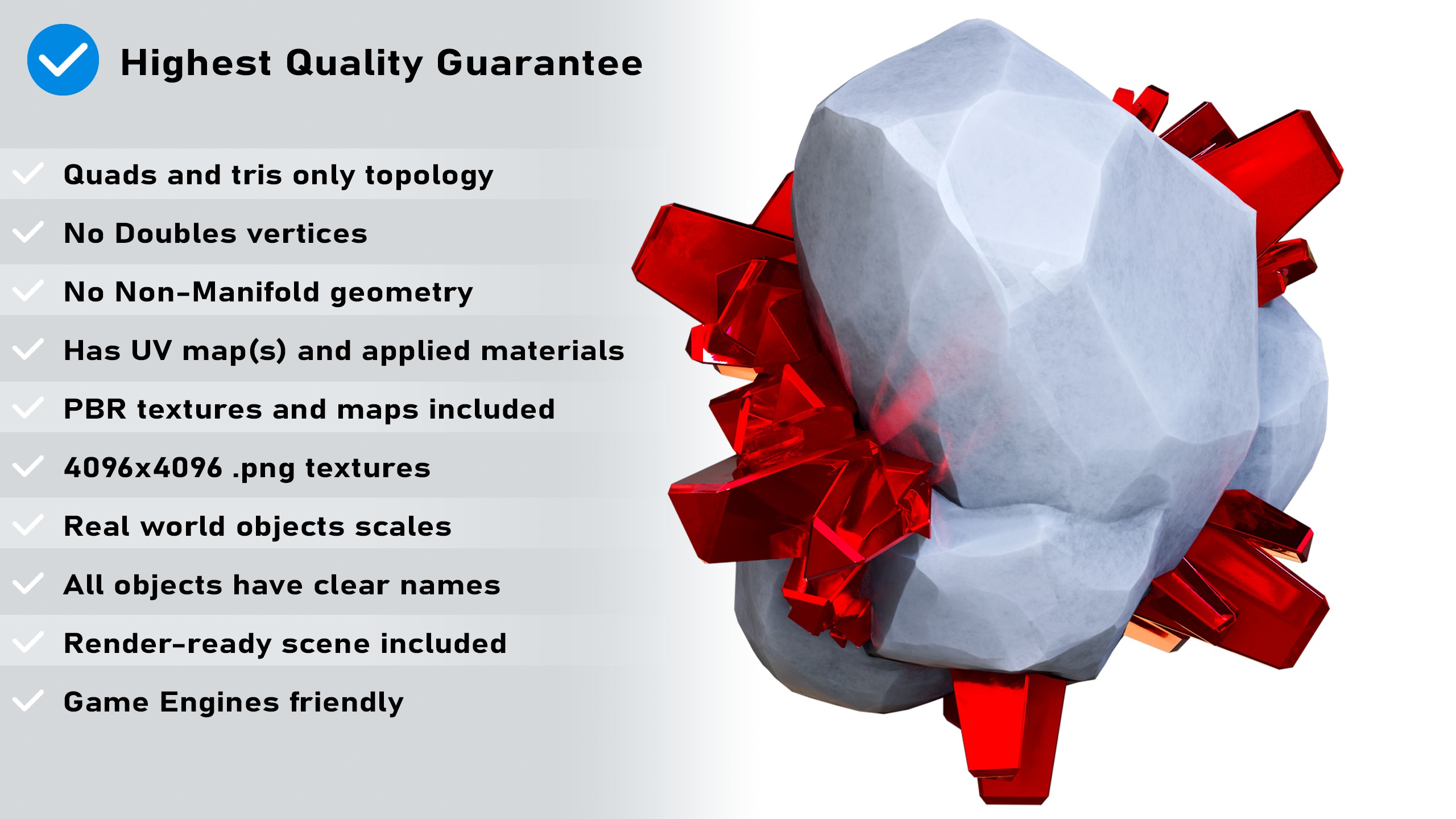 X3 Stylized Cartoon Ore And Crystals Minerals Package Low-poly 3D model_3