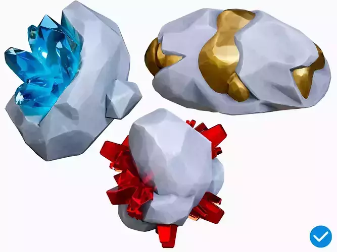 X3 Stylized Cartoon Ore And Crystals Minerals Package Low-poly 3D model