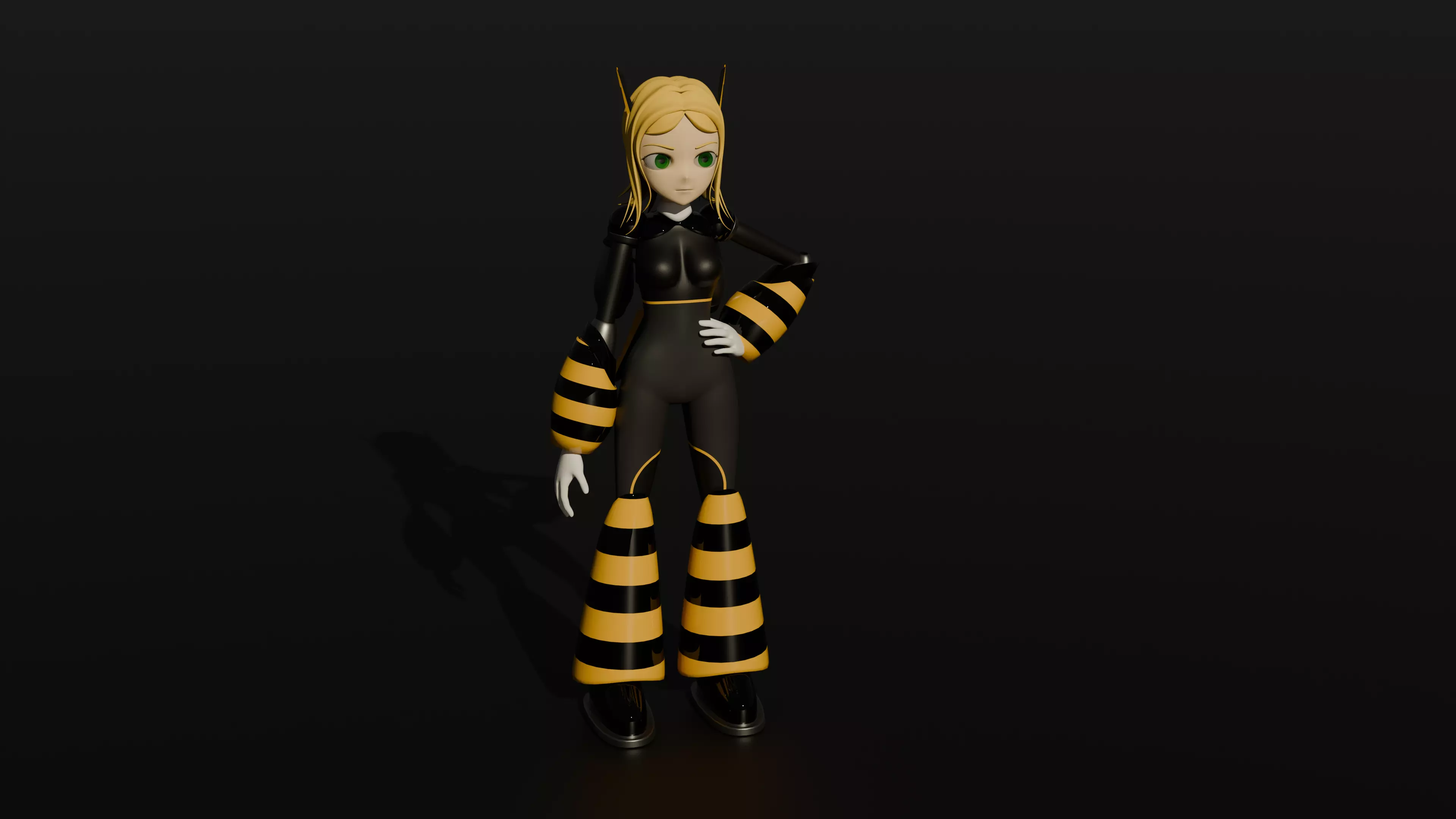 Female Bee Cyborg Robot Mega Man Style Character with Jetpack 3D model_0