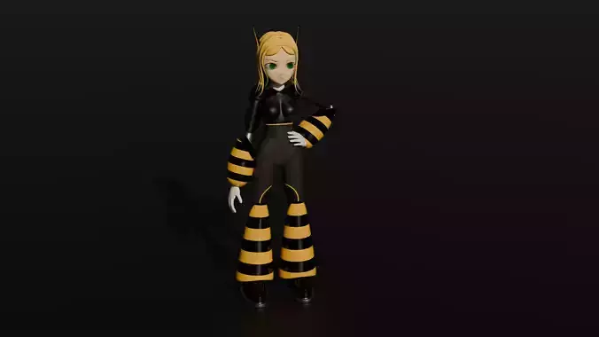 Female Bee Cyborg Robot Mega Man Style Character with Jetpack 3D model