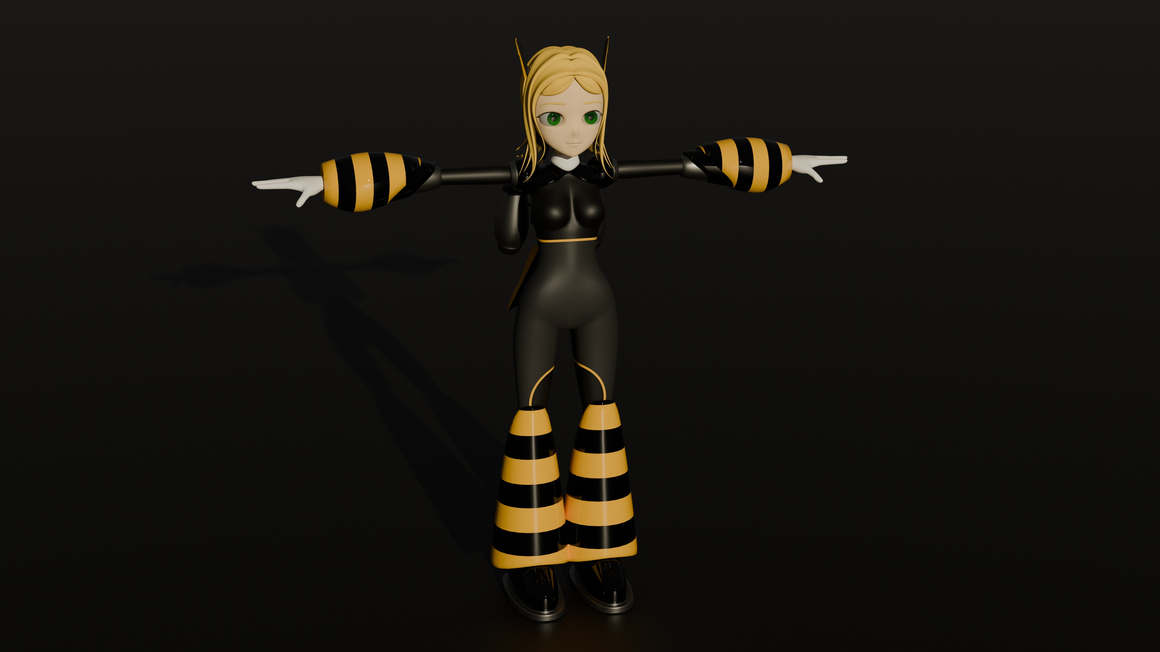 Female Bee Cyborg Robot Mega Man Style Character with Jetpack 3D model_2