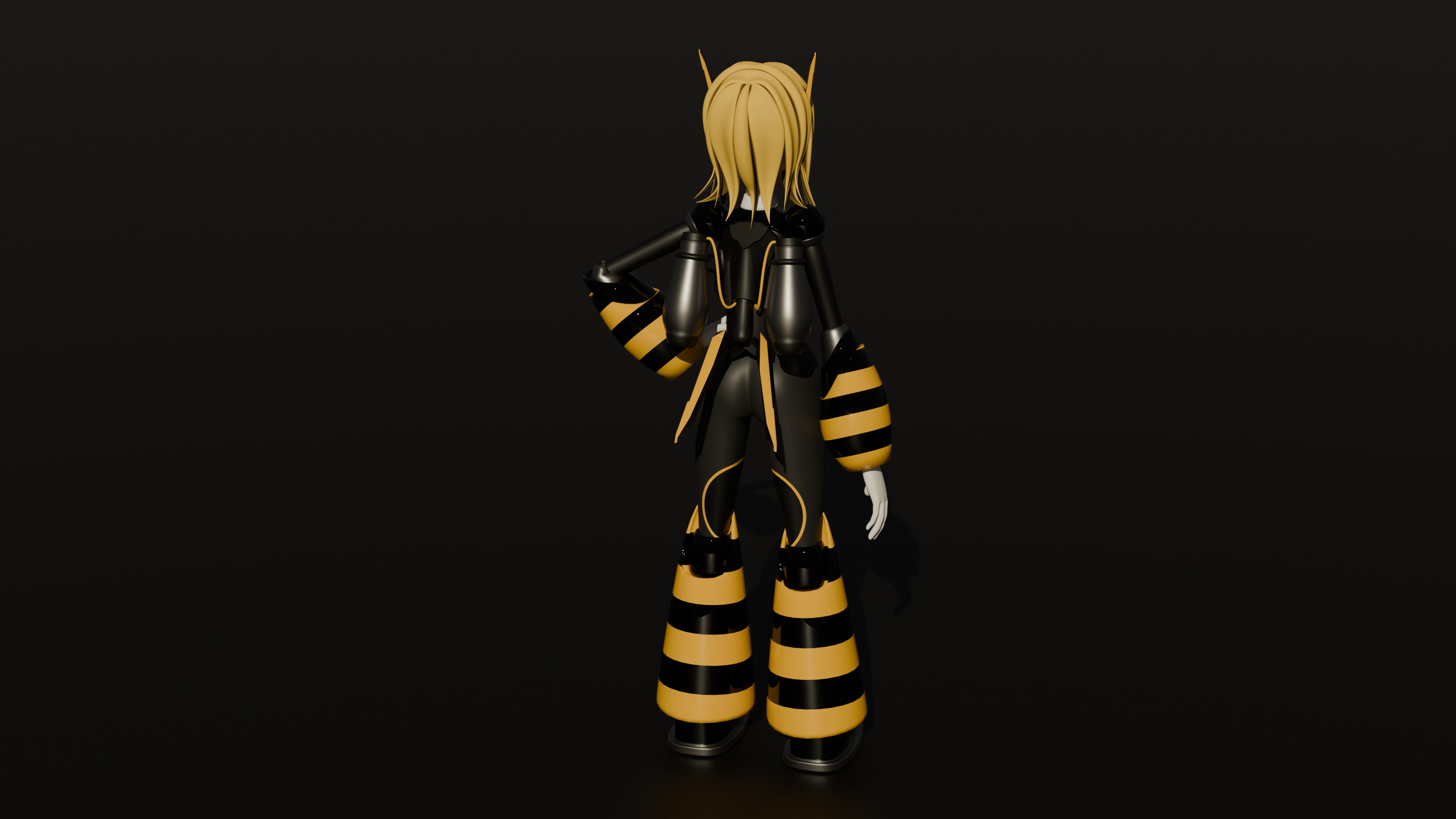 Female Bee Cyborg Robot Mega Man Style Character with Jetpack 3D model_1