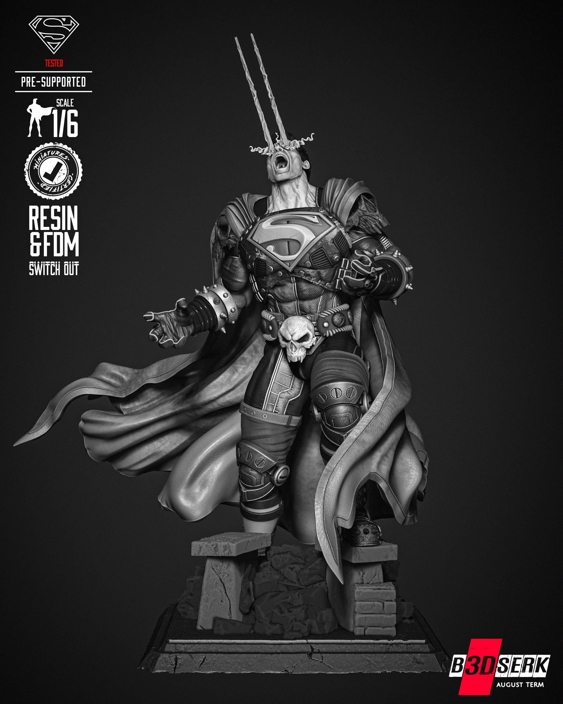 B3DSERK  Superman Dark Nights Sculpture 3D print model 3D print model_74