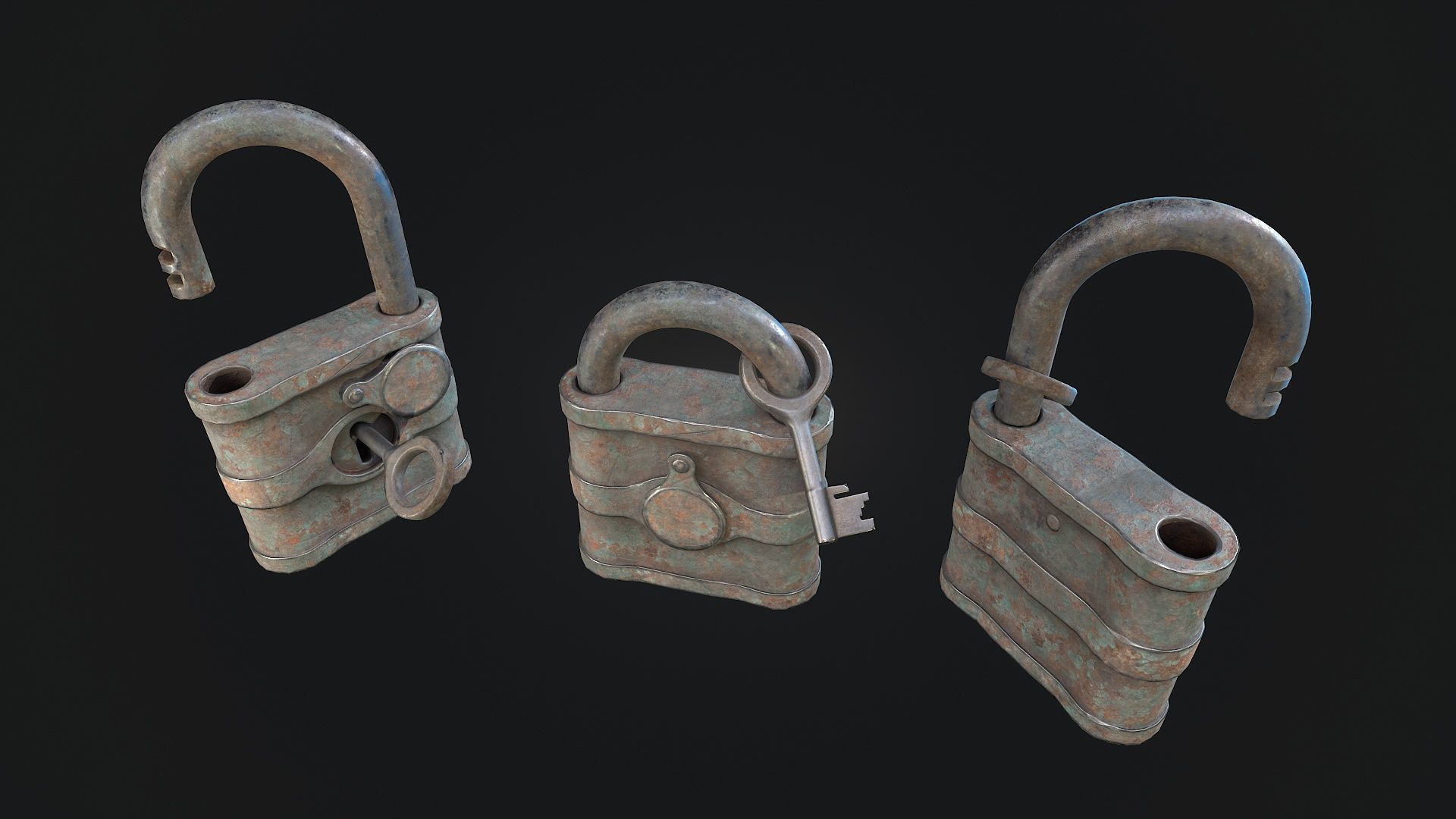 Old painted Padlock 2  Low-poly 3D model_3