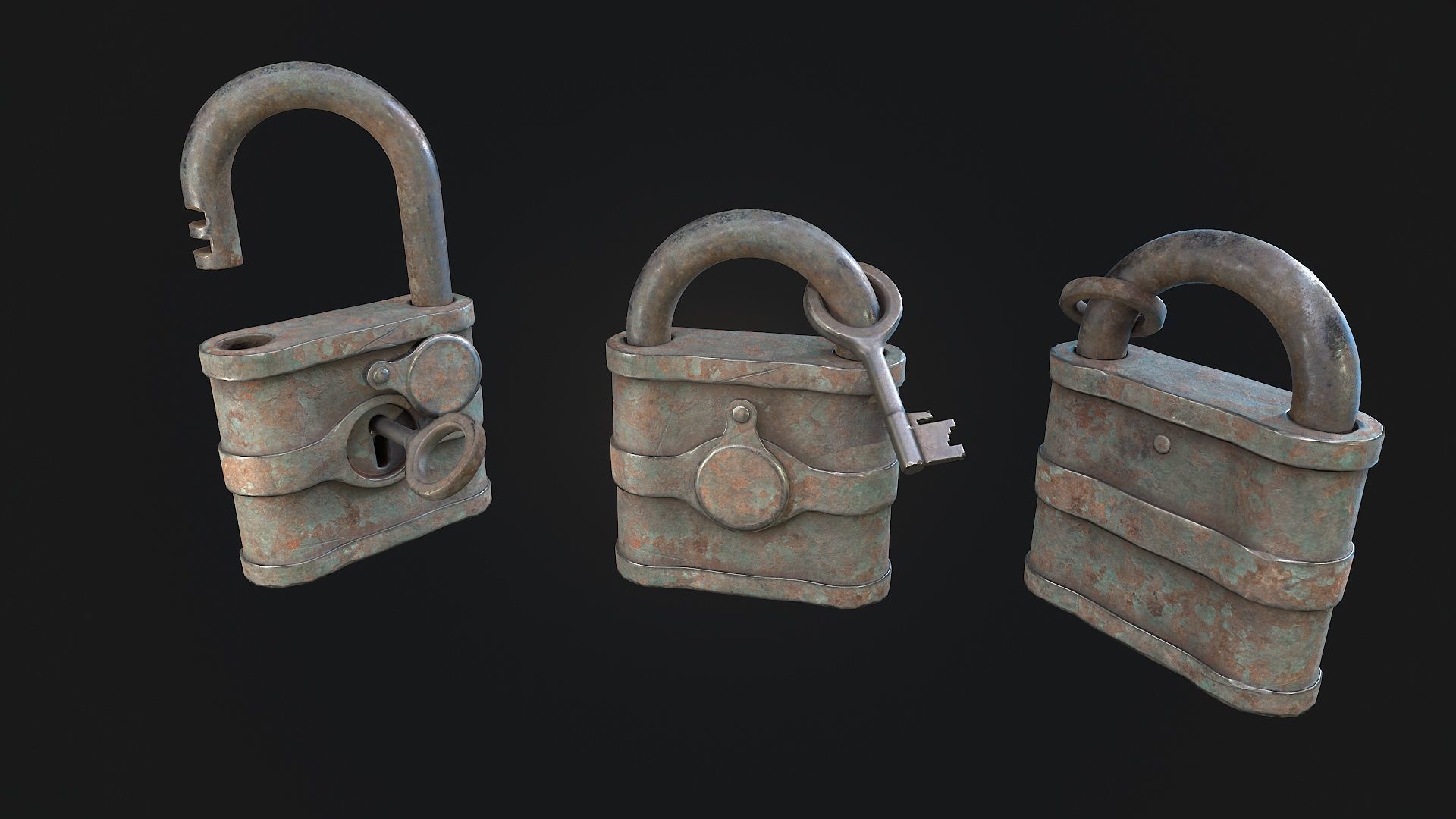 Old painted Padlock 2  Low-poly 3D model_2