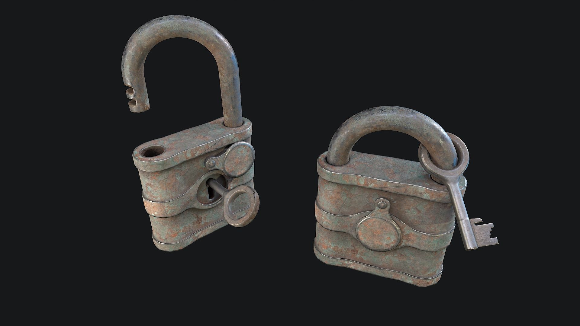 Old painted Padlock 2  Low-poly 3D model_1