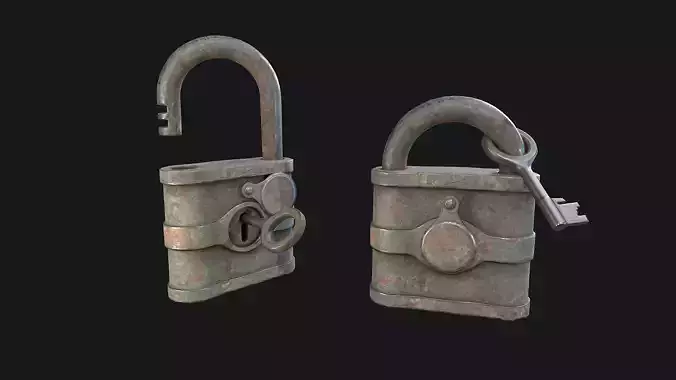 Old painted Padlock 2  Low-poly 3D model