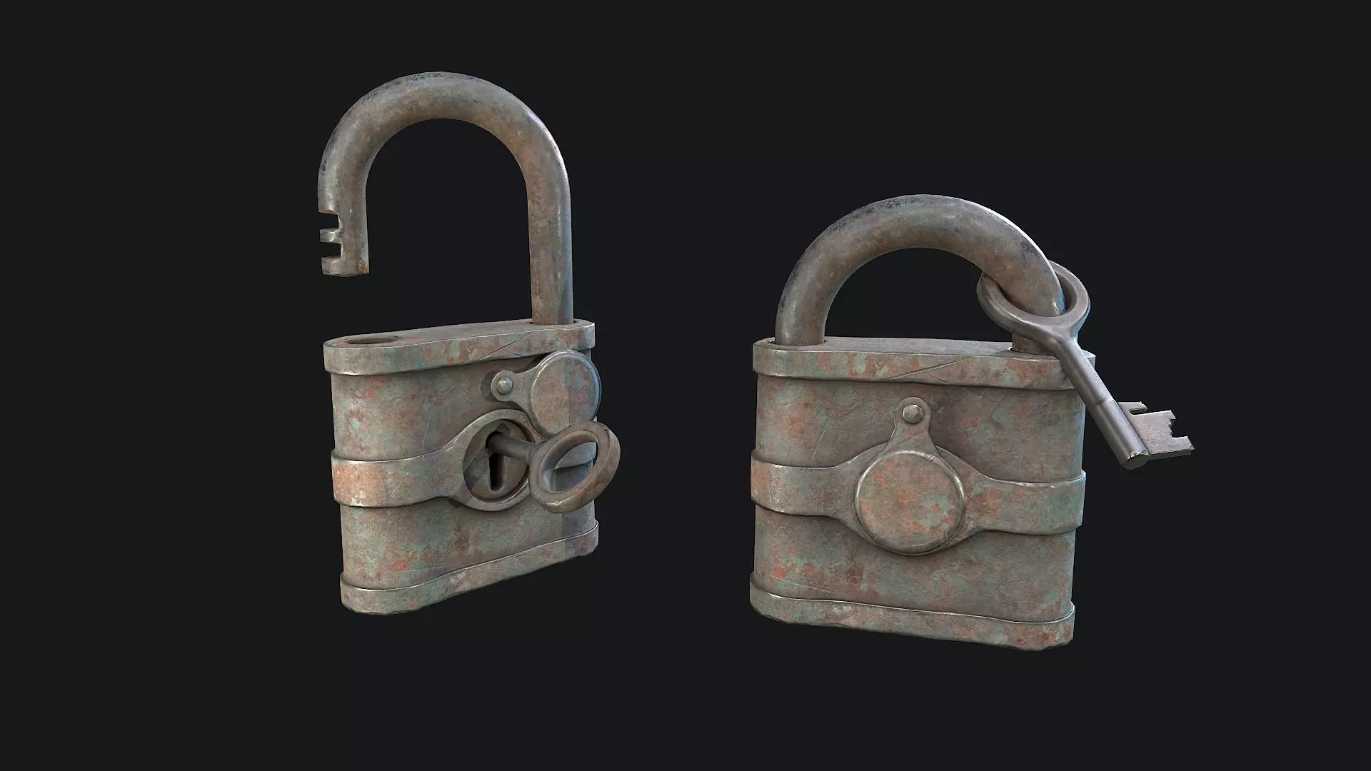 Old painted Padlock 2  Low-poly 3D model_0