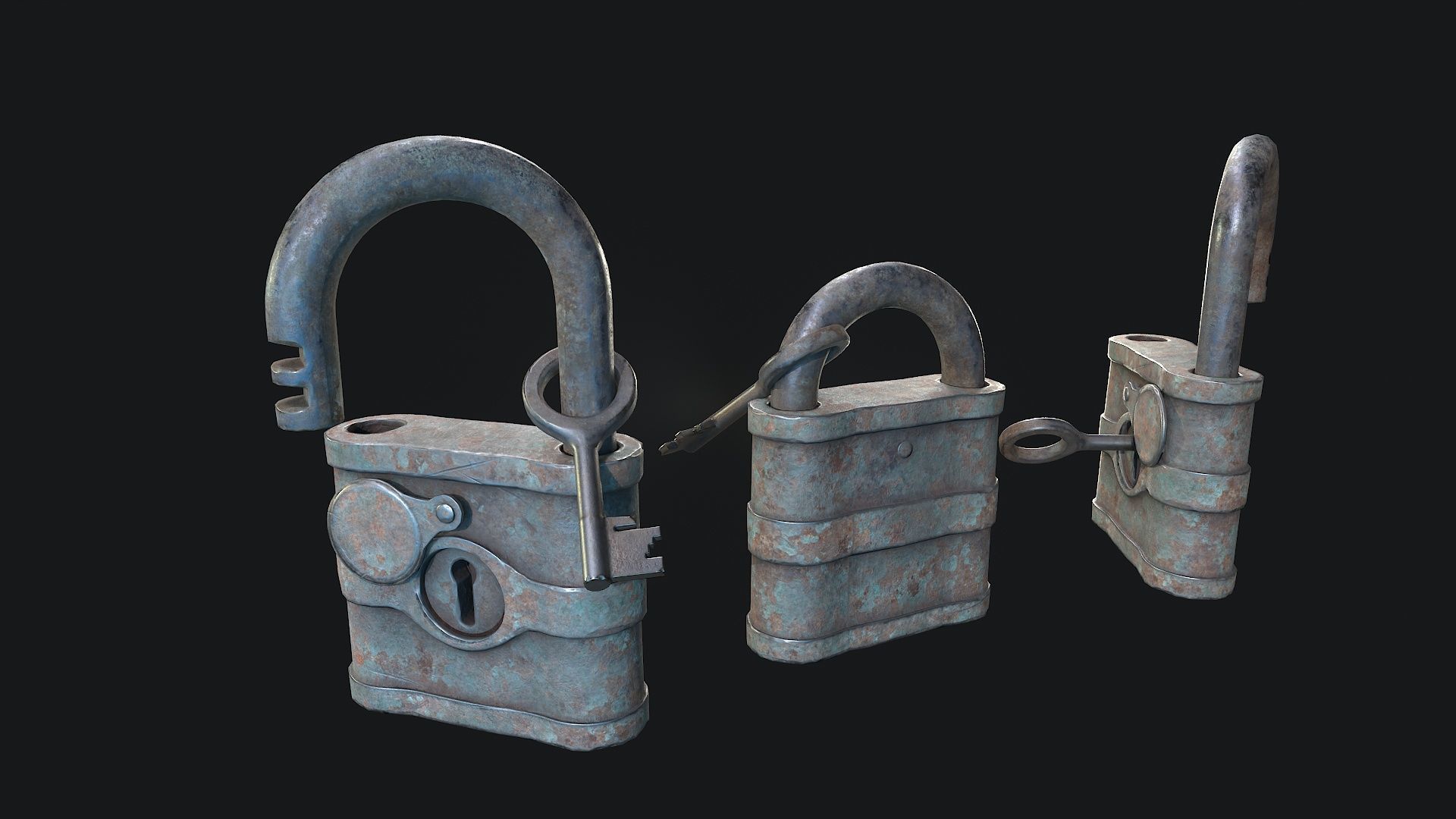 Old painted Padlock 2  Low-poly 3D model_4
