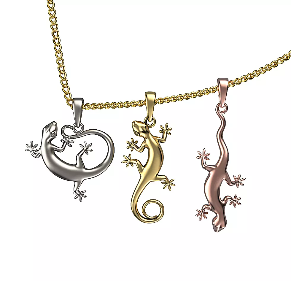 Small Gold Lizard Pendant 3 poses 3D print model