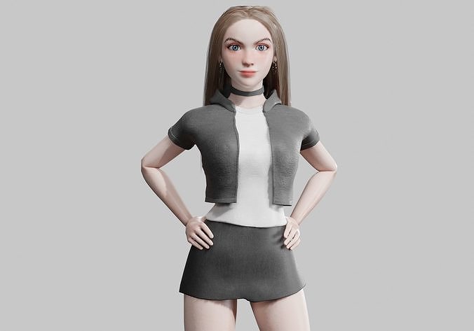Basic cool woman V34182  Low-poly 3D model