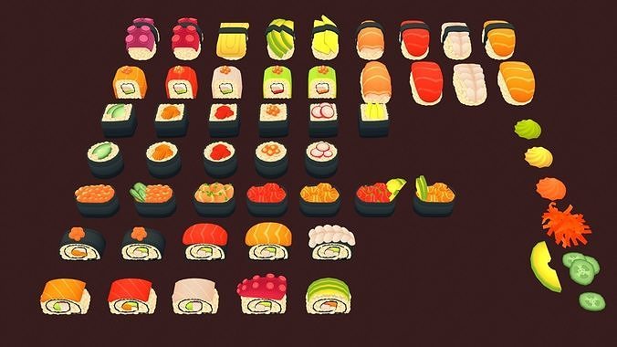 Food Toon Sushi Pack 3D model 4