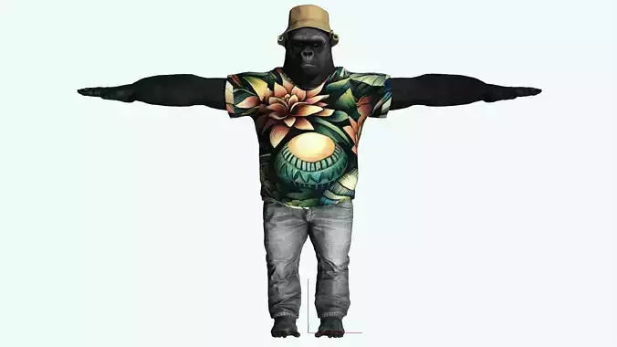 Gorilla Clothed Rigged and Blendshapes  Low-poly 3D model
