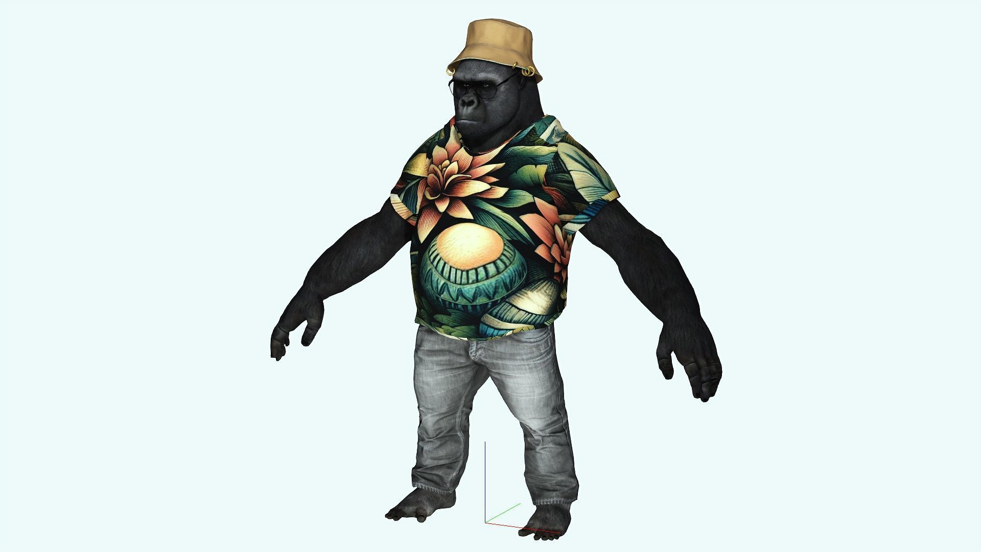 Gorilla Clothed Rigged and Blendshapes Low-poly 3D model_1