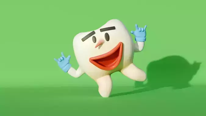 Tooth 3d cartoon character with rig