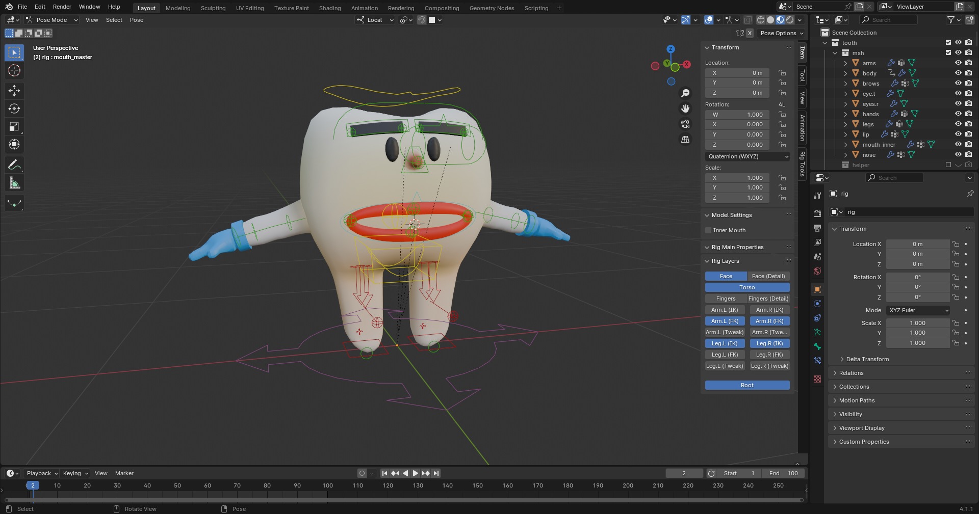 Tooth 3d cartoon character with rig Free 3D model_7