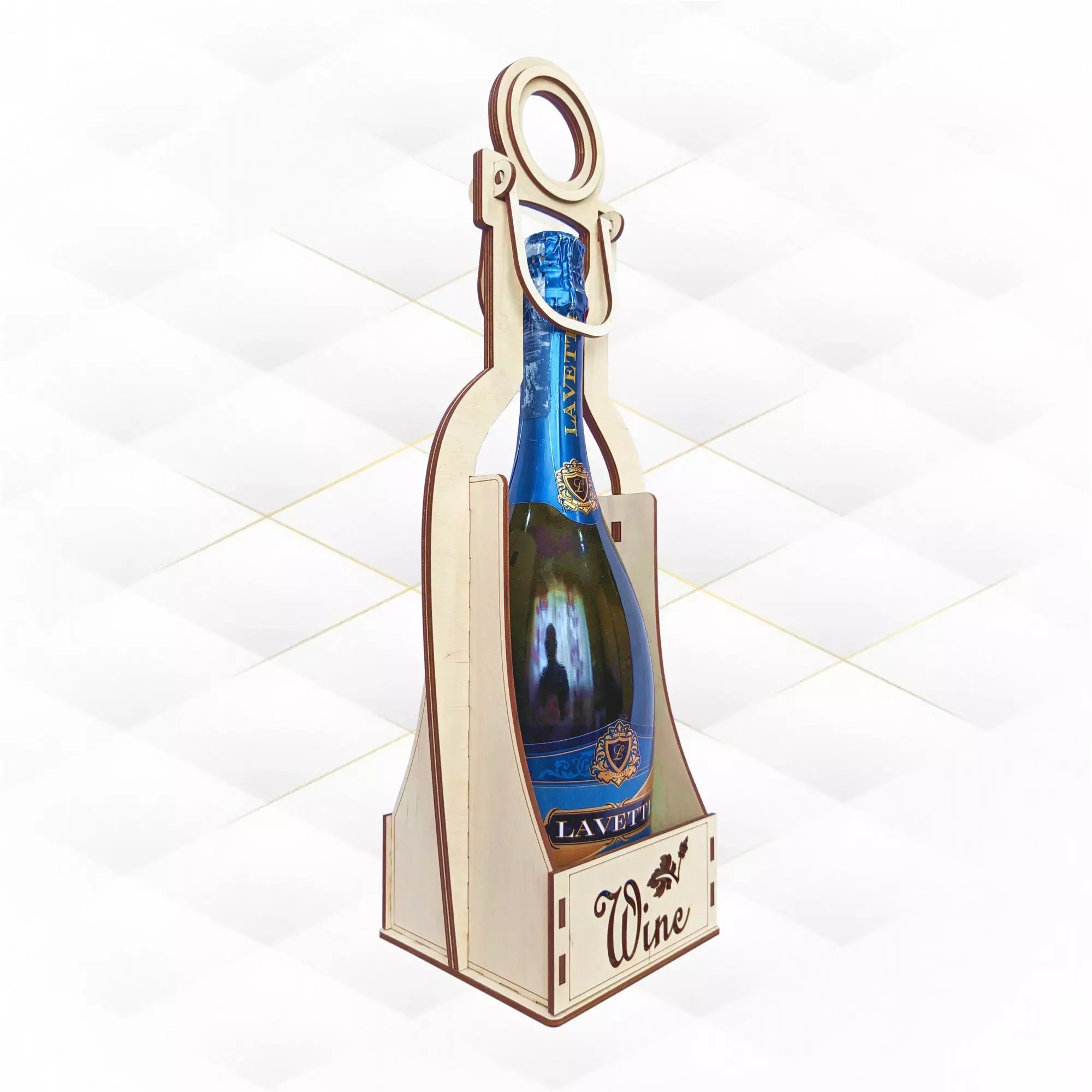 Gift wine bottle box laser cutting design 3D print model_0