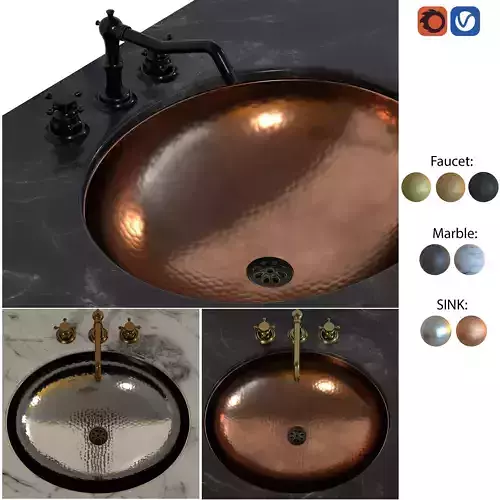 Chester Traditional faucet with Copper Oval Undermount Sink 3D model