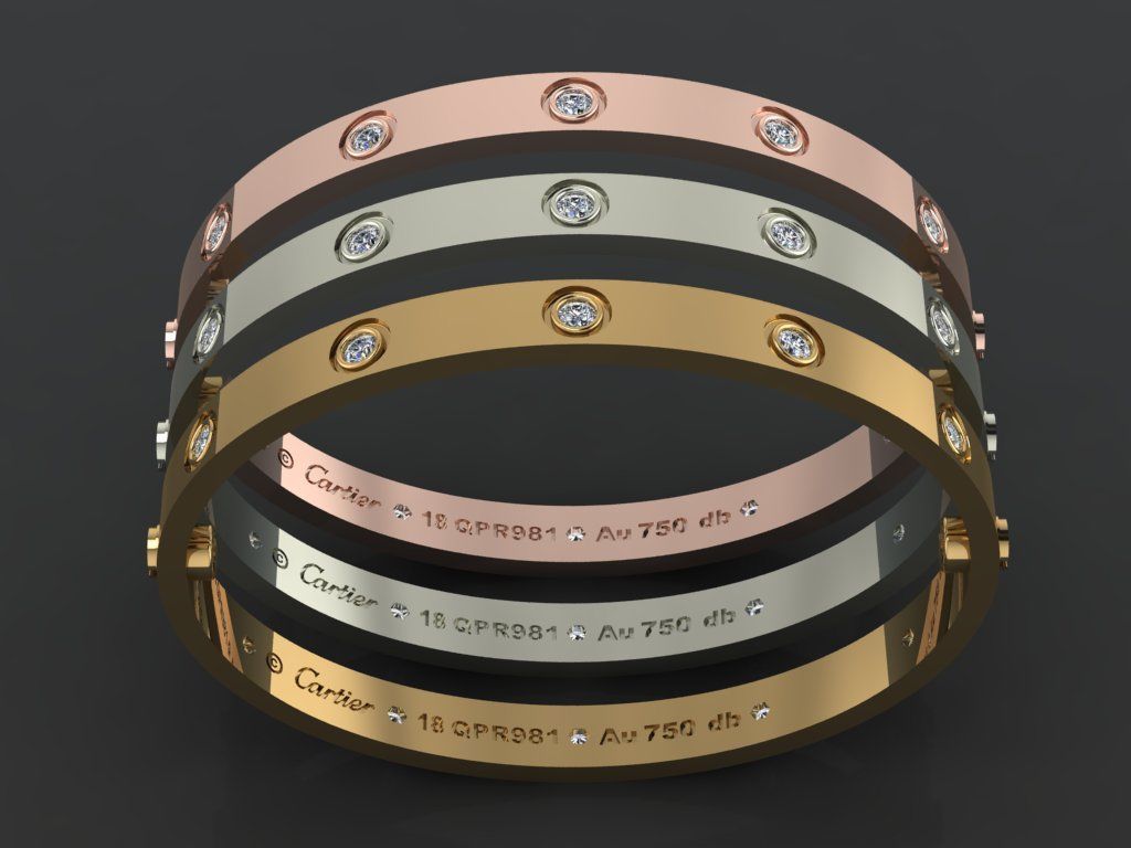 Love Bracelet 18 Size Full Gem 3D print model_2