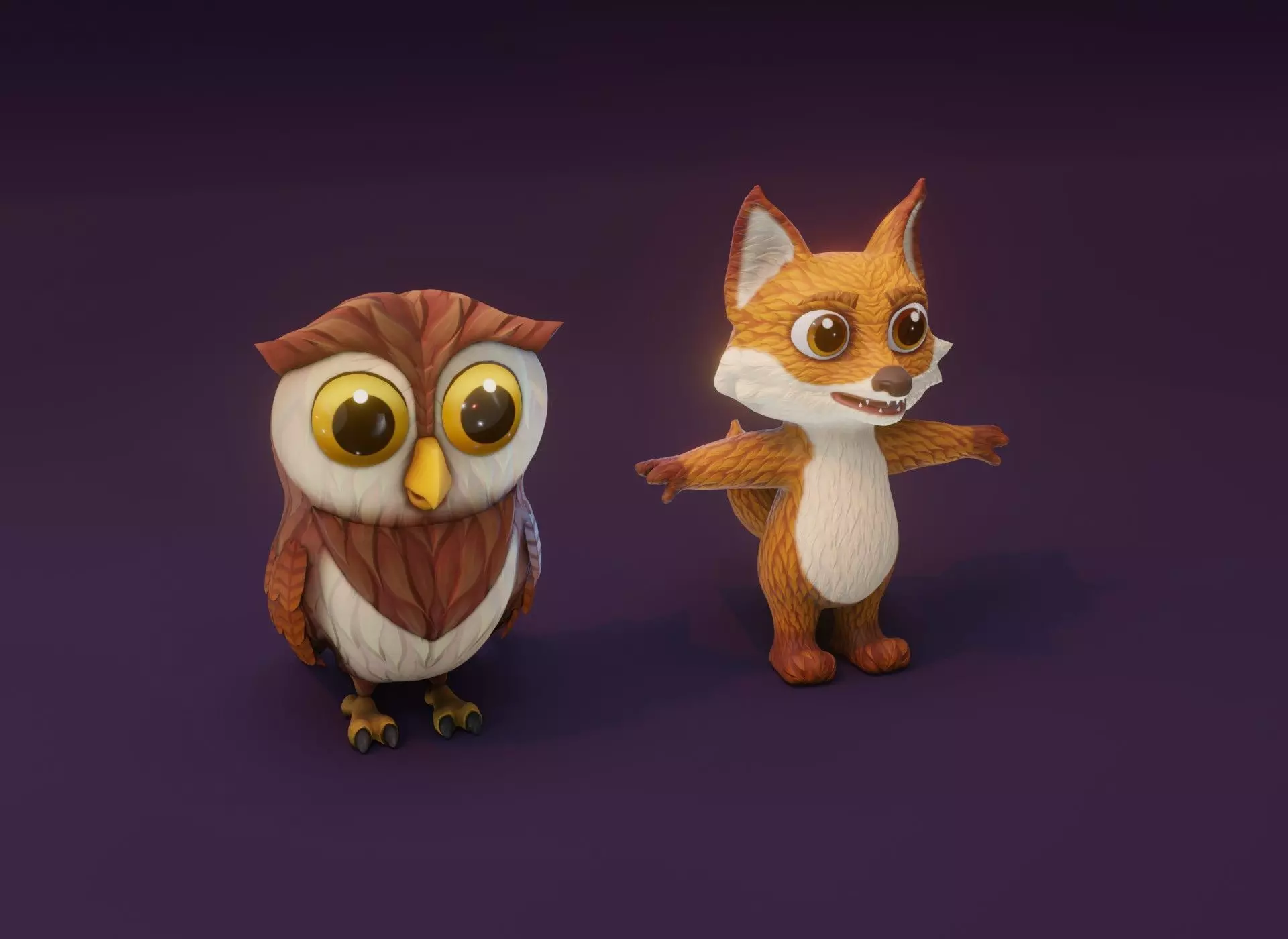 Cartoon Animated Owl and Fox 3D Model Collection Low-poly 3D model_0