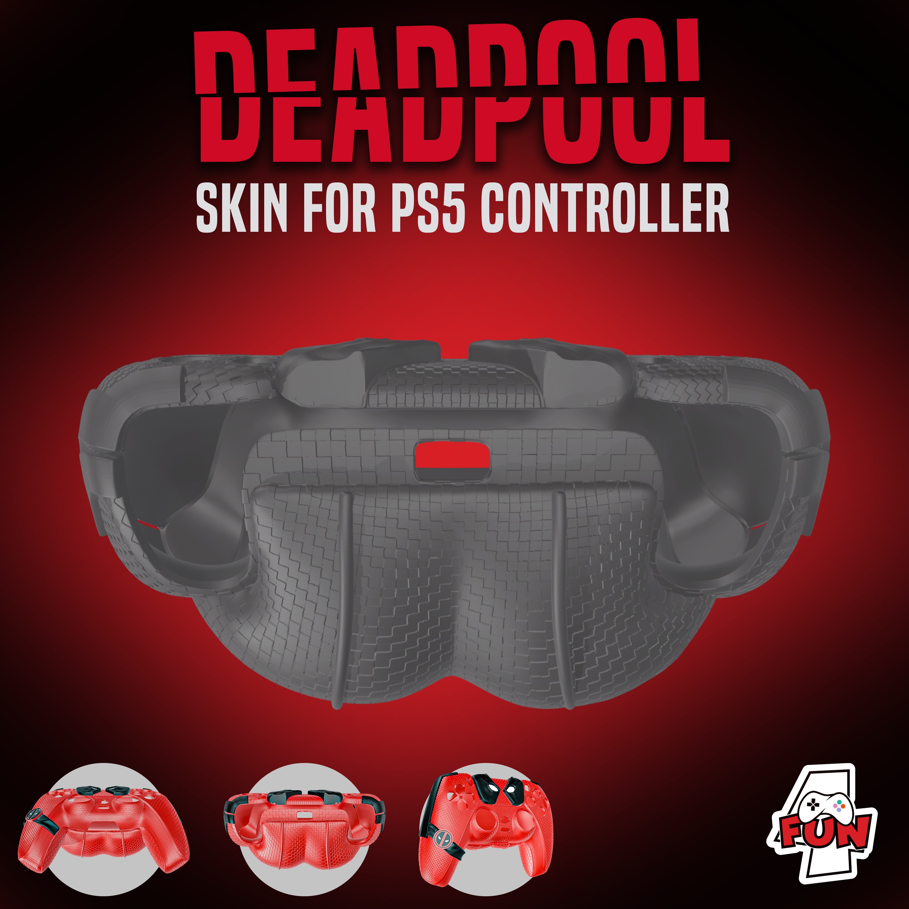 Deadpool controller cover for PS5 decorative 3MF file included 3D print model_4