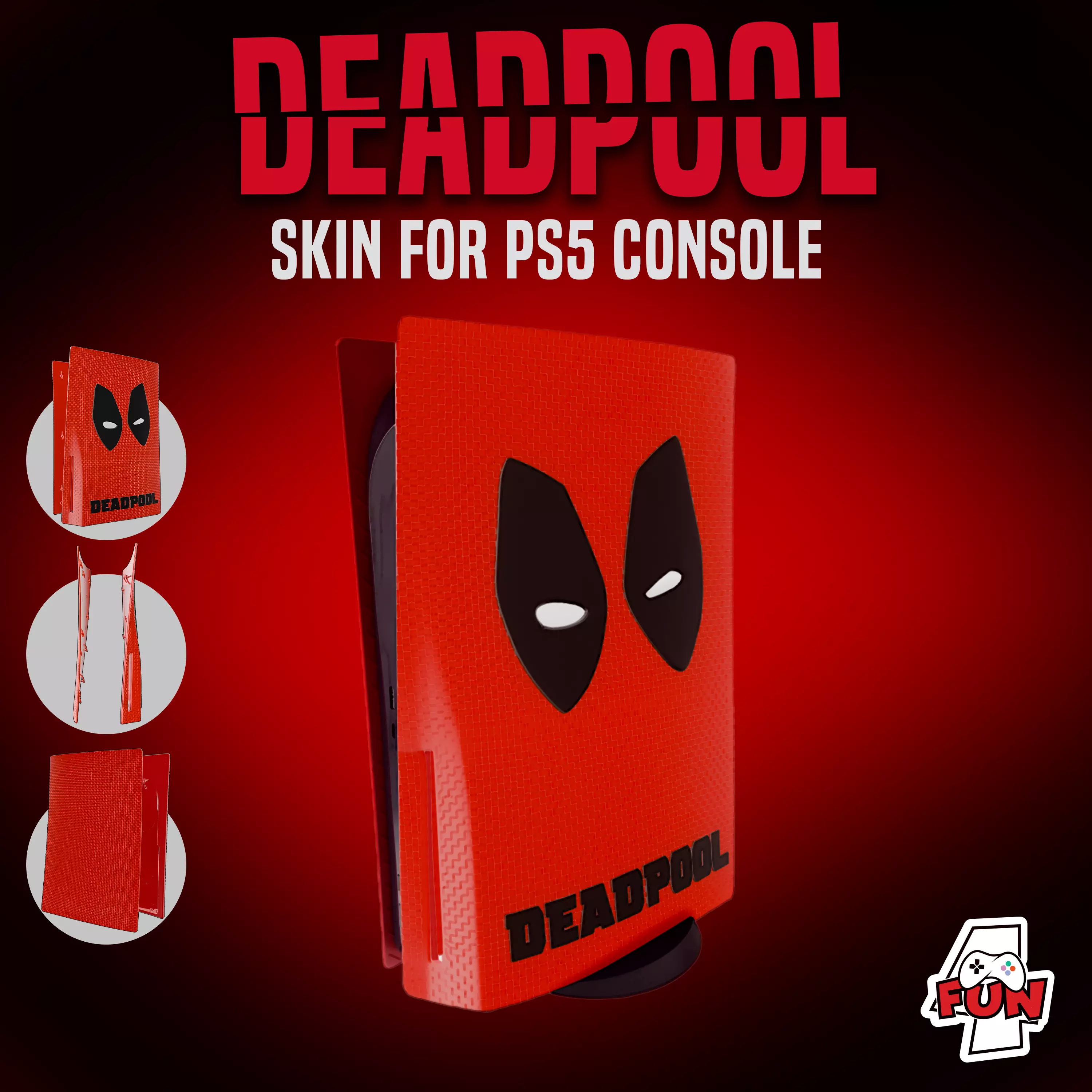 Deadpool Skin Cover for PS5 Console 3MF files included 3D print model