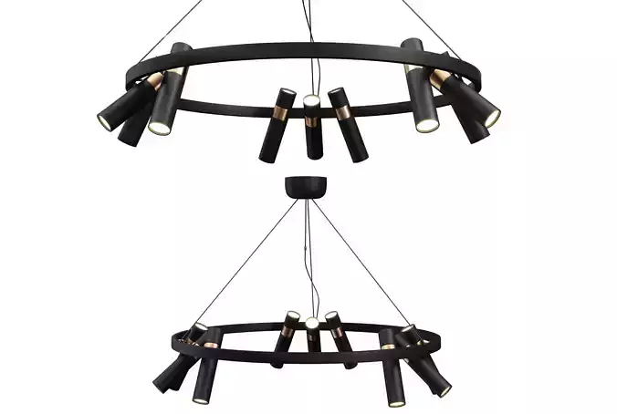 Black Mutil Pipe Chandelier 9 Lamps 3D model