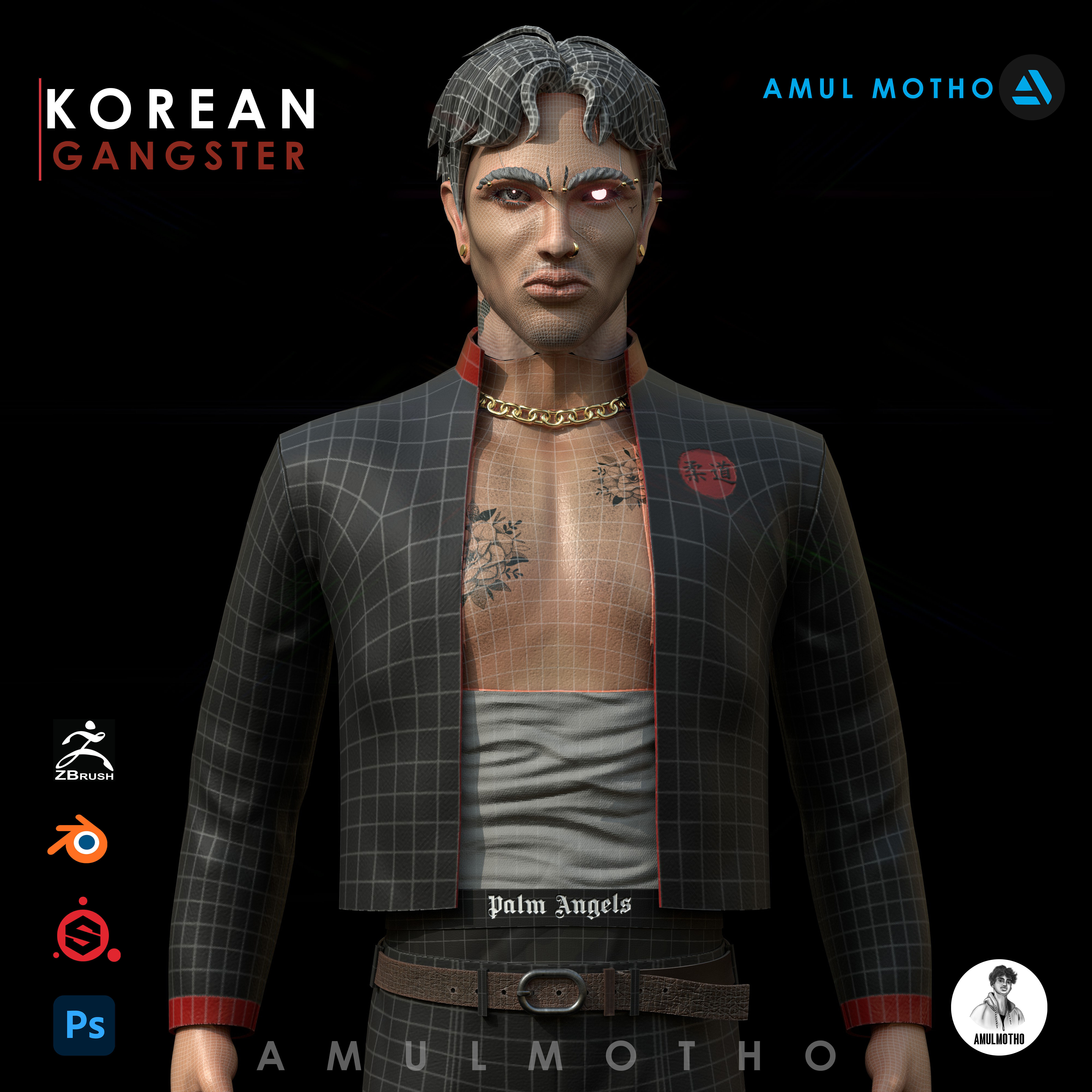 KOREAN GANGSTER OR STREET FIGHTER Low-poly 3D model_4