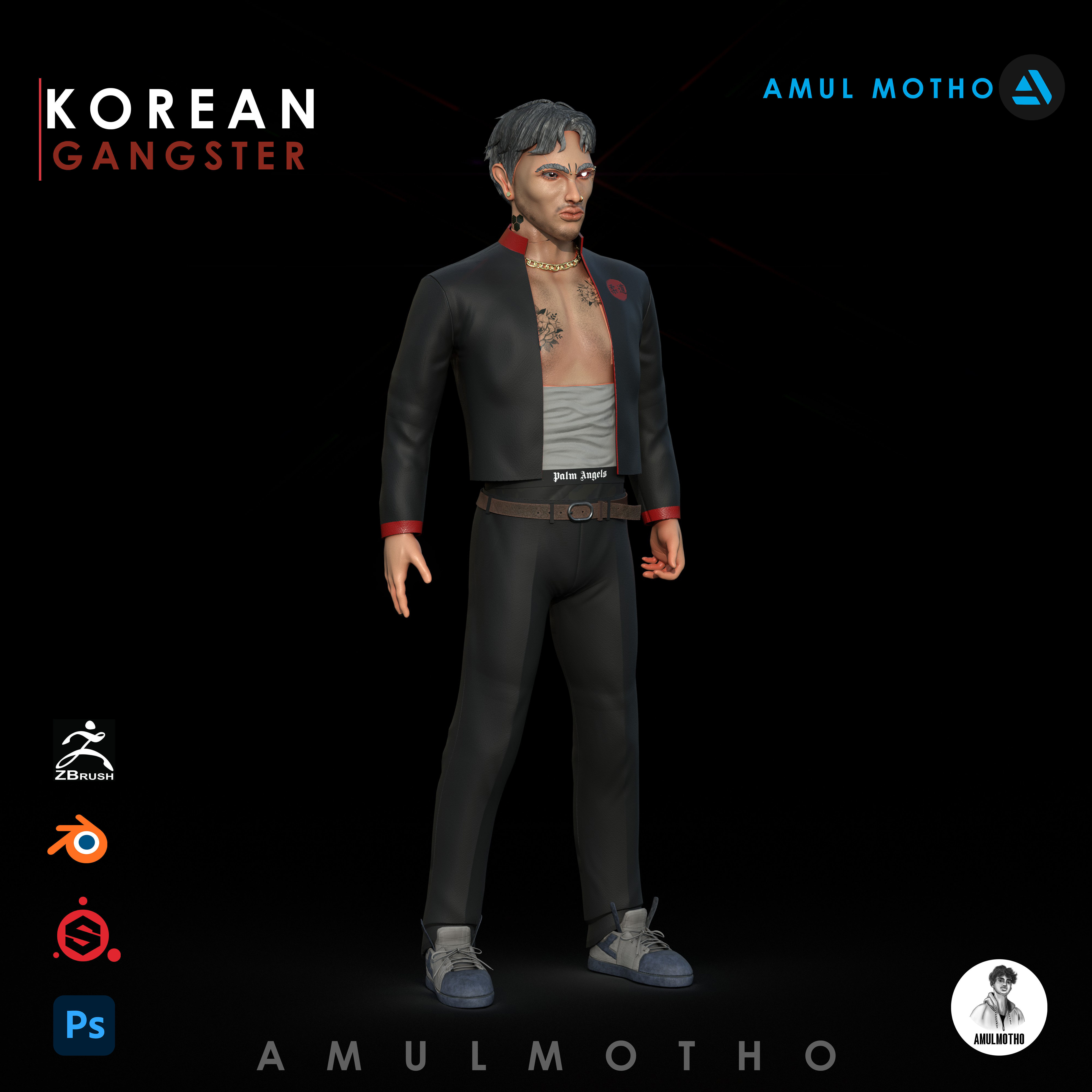 KOREAN GANGSTER OR STREET FIGHTER Low-poly 3D model_3