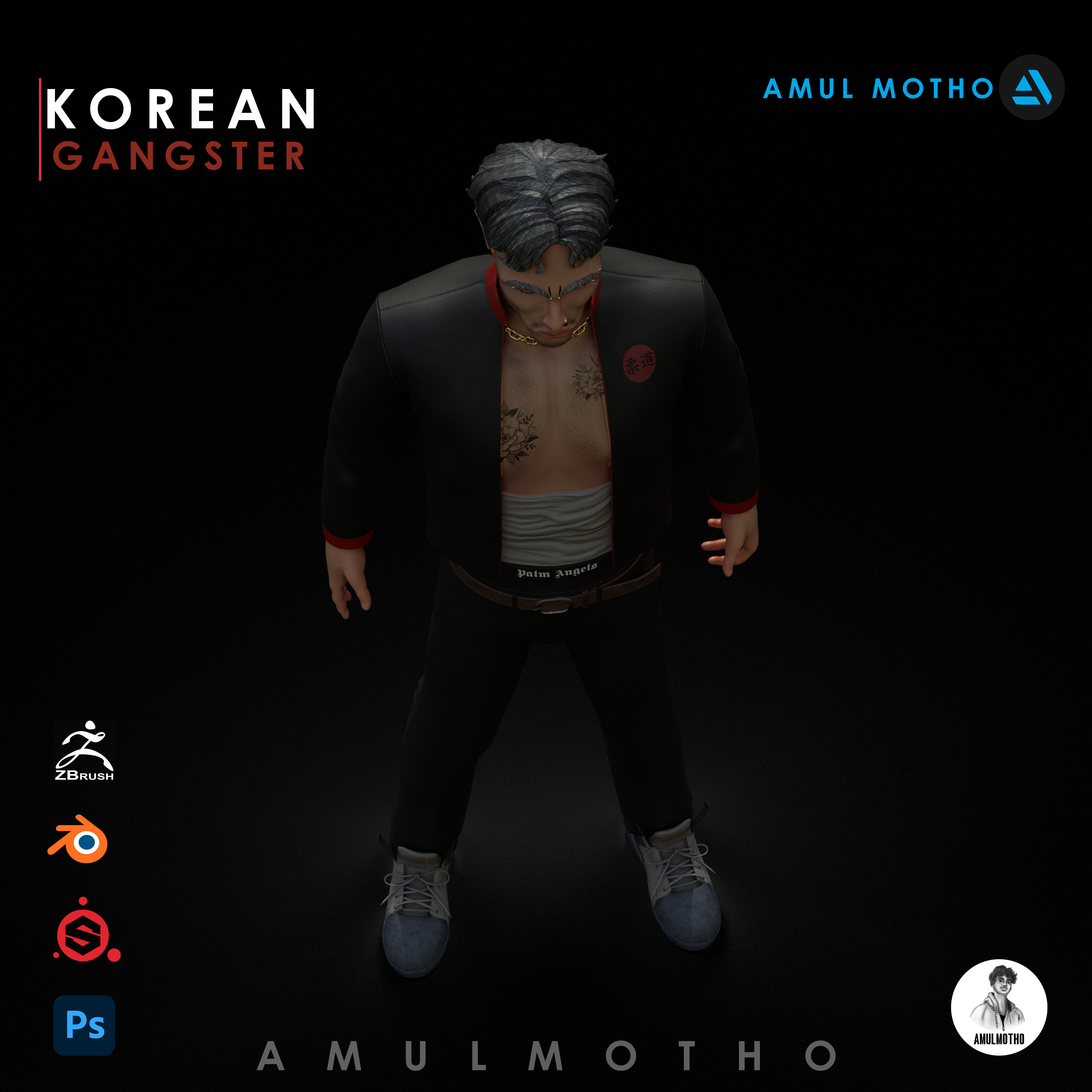 KOREAN GANGSTER OR STREET FIGHTER Low-poly 3D model_6