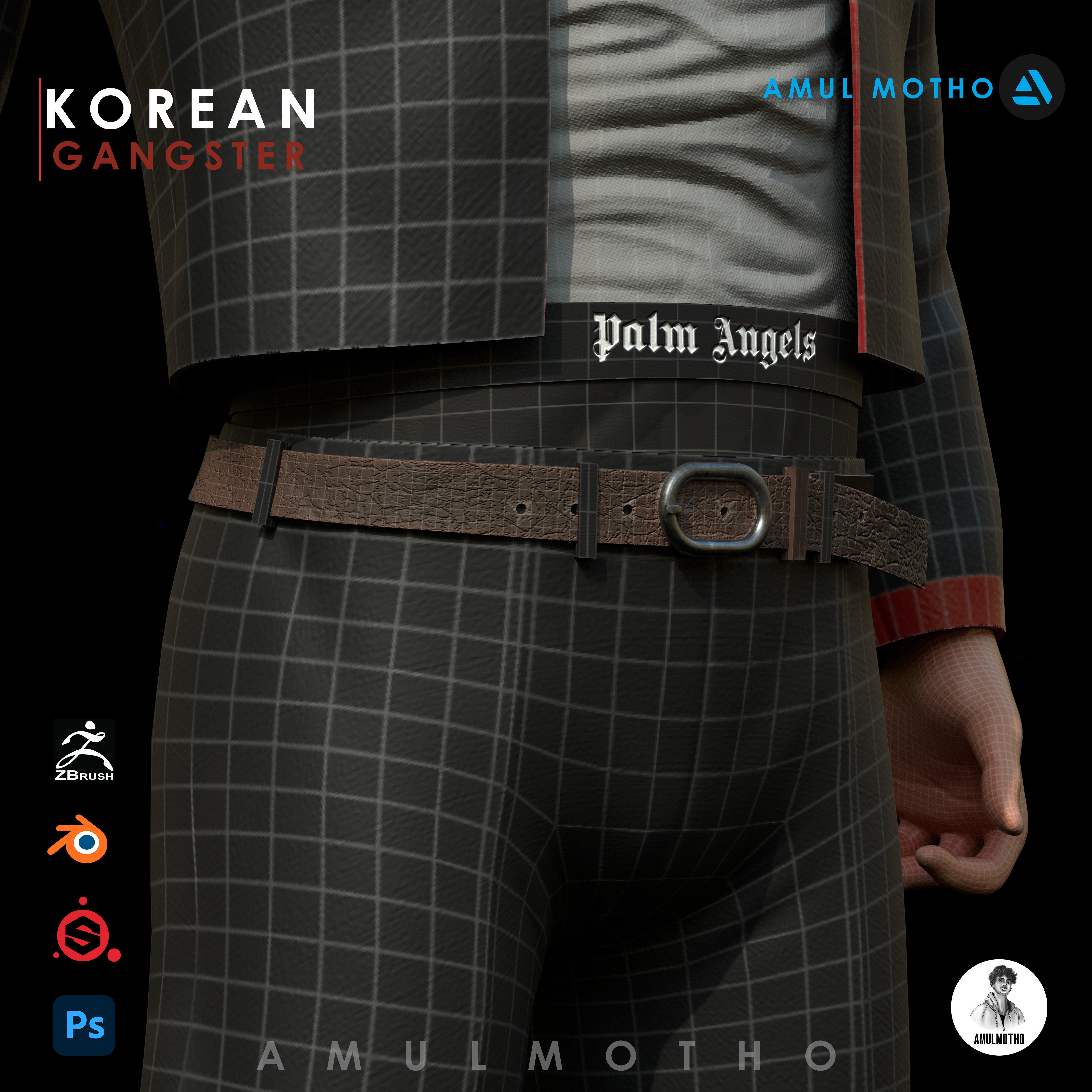 KOREAN GANGSTER OR STREET FIGHTER Low-poly 3D model_7